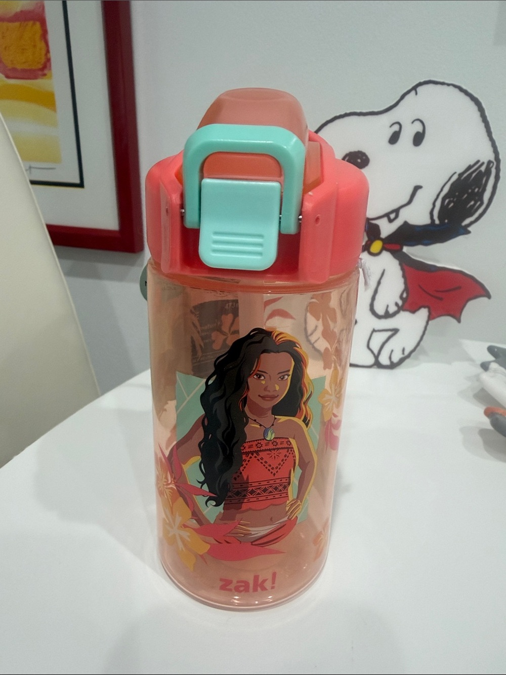 Zak! Disney "Moana" Water Bottle in Coral & Aqua with Character Design